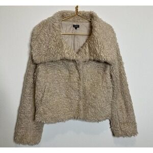 Y2K Vtg Lira Jacket L Tan Teddy Coat Shaggy Faux Fur Boho Glam Festival F21